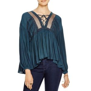 Teal Free People lace up top
